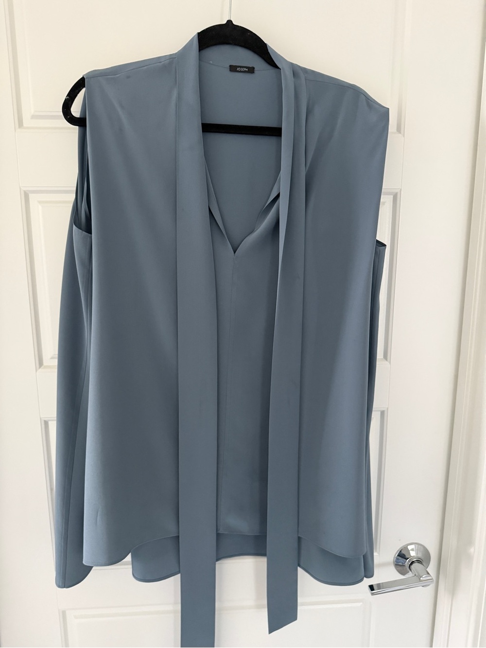 Joseph 100% Silk Tie Neck Blouse - Dusty Blue - Sz L